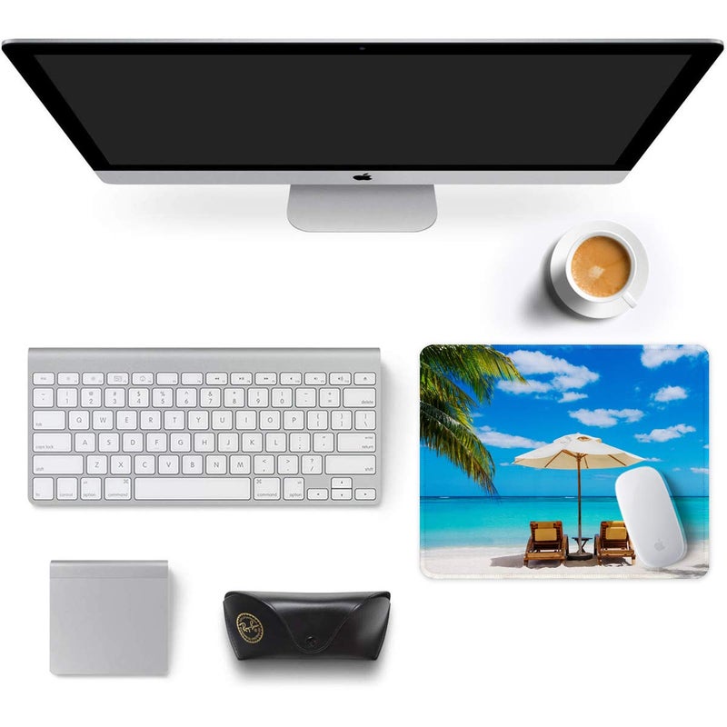 Auhoahsil Mouse Pad, 12 x 10 in Beach Theme Computer Mouse Pad for Desk, Premium-Textured Non-Slip Rubber Stitched Edges Waterproof Square Mouse Mat for Gaming Work Wireless Mice, Blue - Image 3